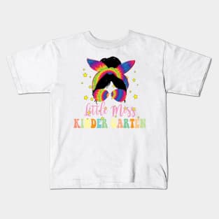 Little Miss Kindergarten Girl Back To School Groovy Retro Tie Dye Kids T-Shirt